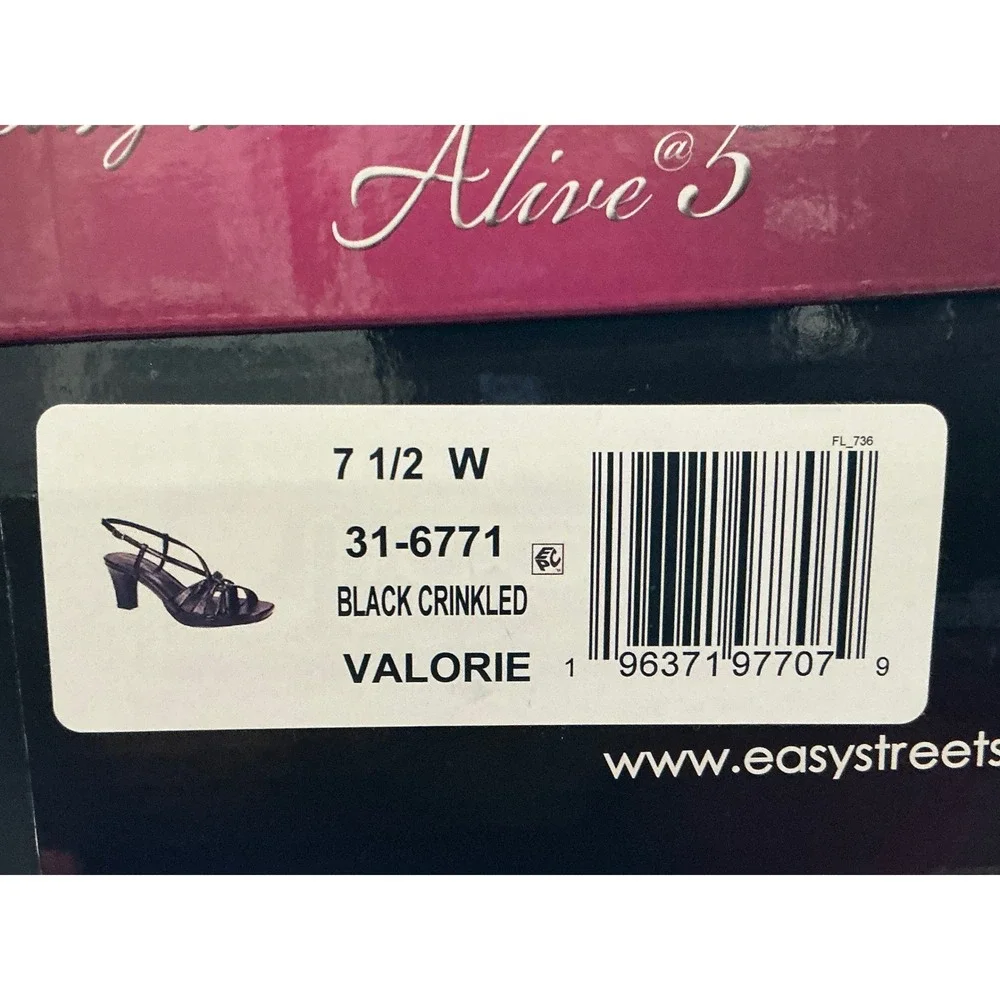 Easy Street Valorie Sandals Womens 7.5W Black‎ Crinkled Strappy Heels